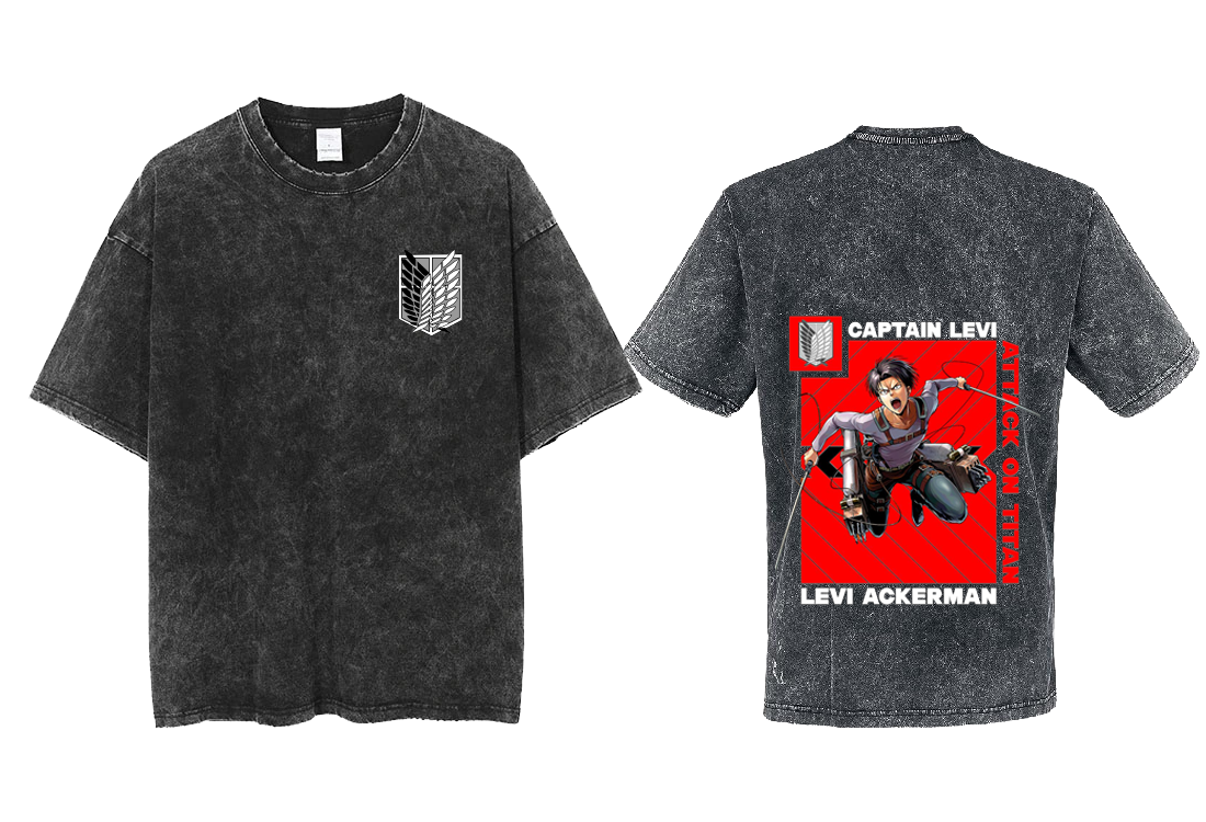 Anime Attack on titan shingeki no kyojin eren levi mikasa Aot Oversize t- shirt Washd acid back 37