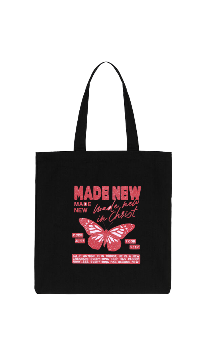 MADE NEW made, hel in Christ tote bag Black 167