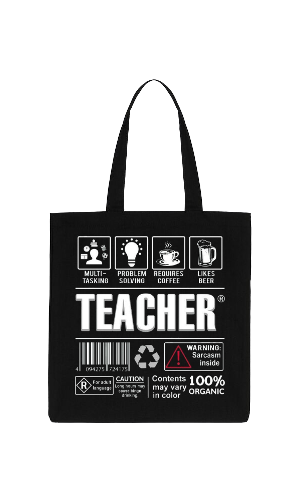 TEACHER Back text tote bag Black 34