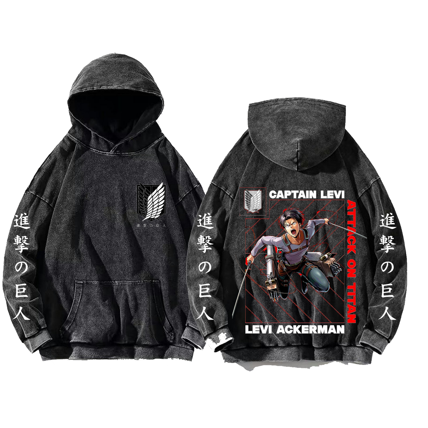 Anime Attack on titan shingeki no kyojin eren levi mikasa Aot Oversize Wash Hoodie gray 37