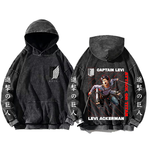 Anime Attack on titan shingeki no kyojin eren levi mikasa Aot Oversize Wash Hoodie gray 37