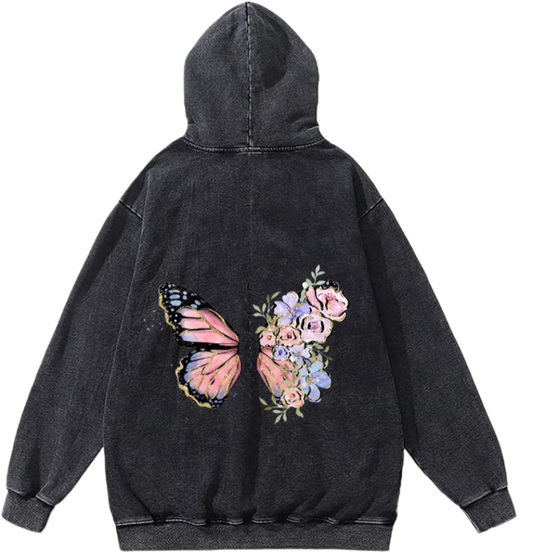 butterflies Oversize Hoodie Washed gray Back  37