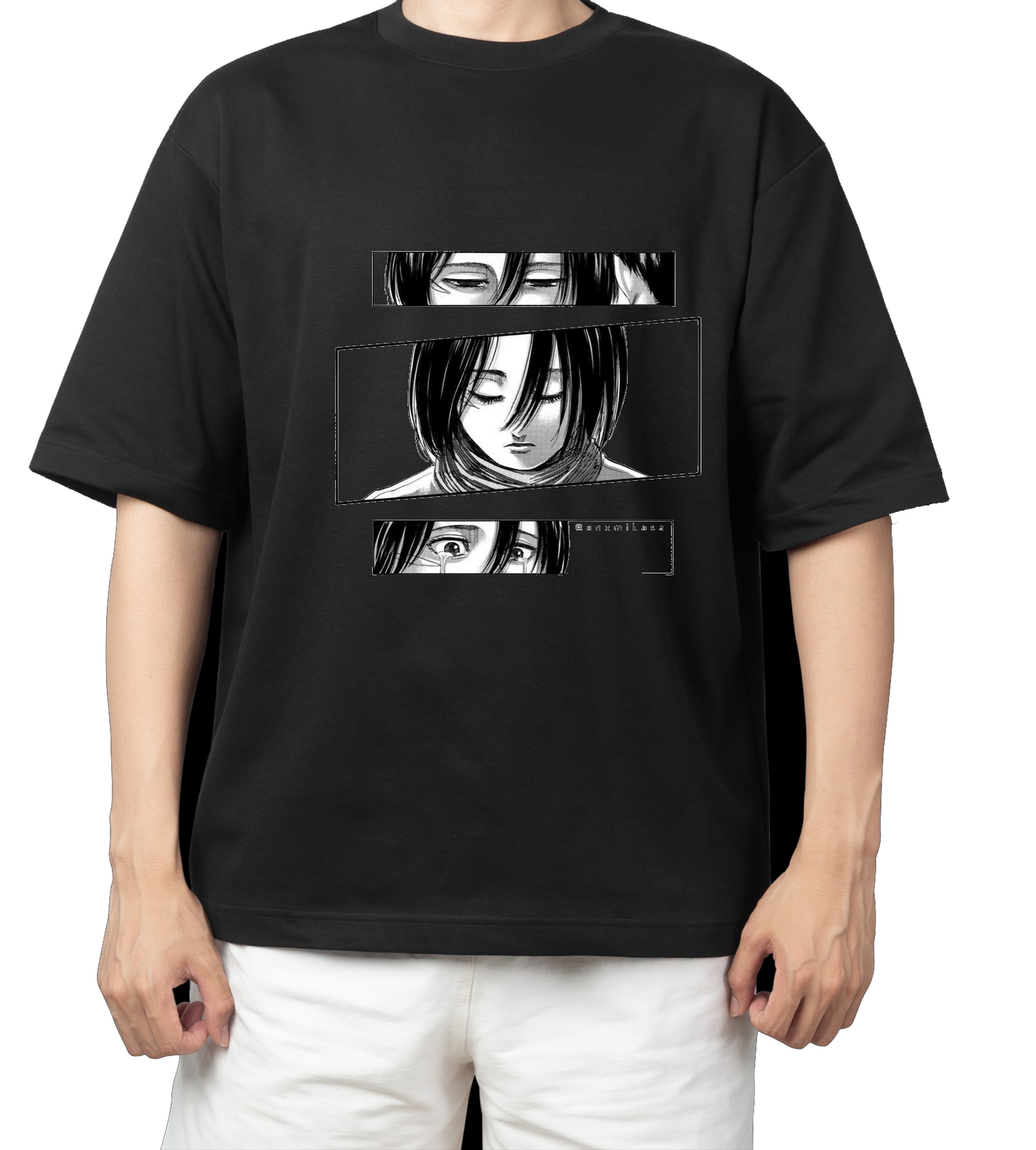 Anime Attack on titan shingeki no kyojin eren levi mikasa Aot black Oversize  t- shirt 37