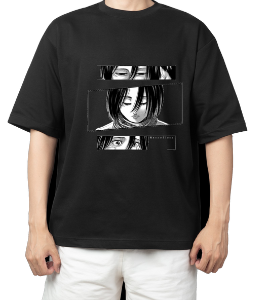 Anime Attack on titan shingeki no kyojin eren levi mikasa Aot black Oversize  t- shirt 37