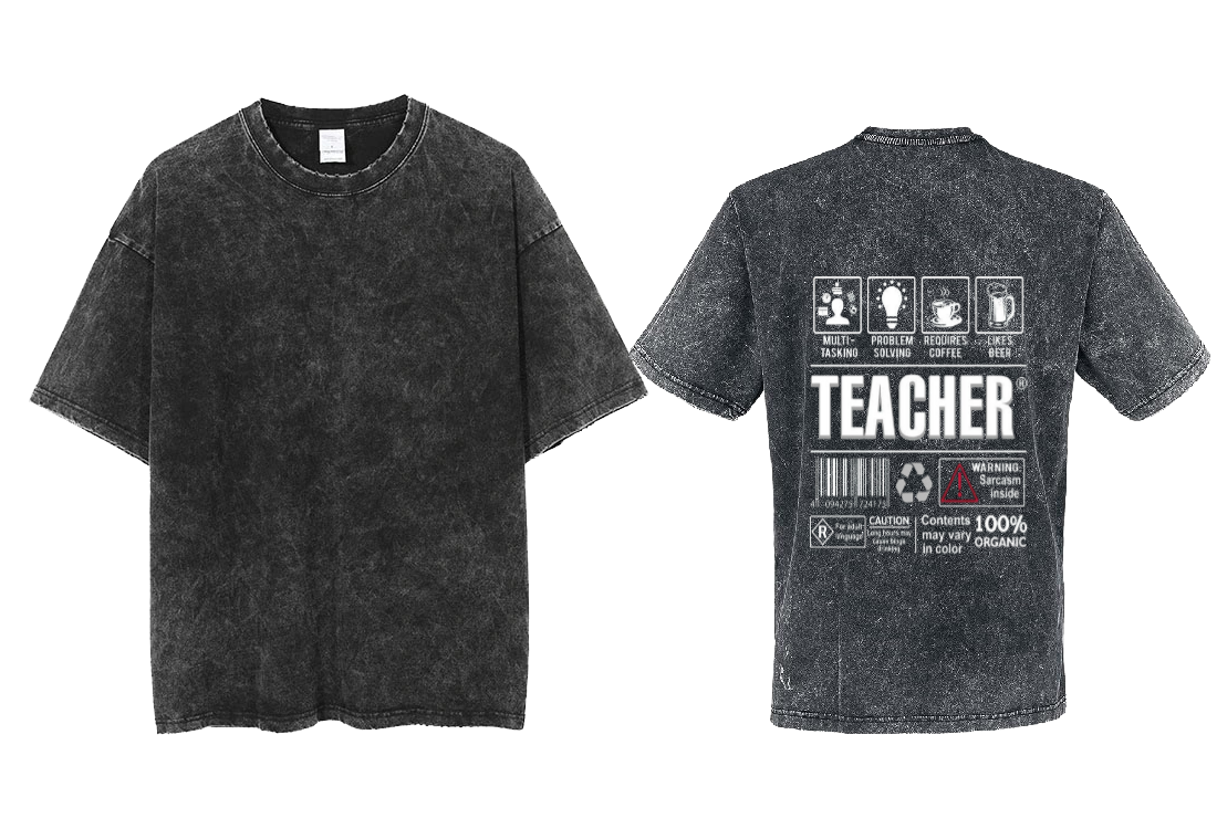 TEACHER Back text One Size t- shirt Washed Back 37