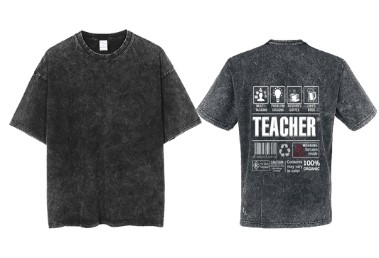 TEACHER Back text One Size t- shirt Washed Back 37