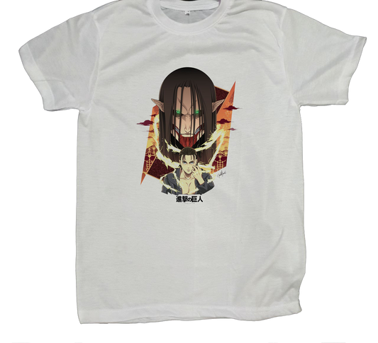 Anime Attack on titan shingeki no kyojin eren levi mikasa  Aot white fit t- shirt 37