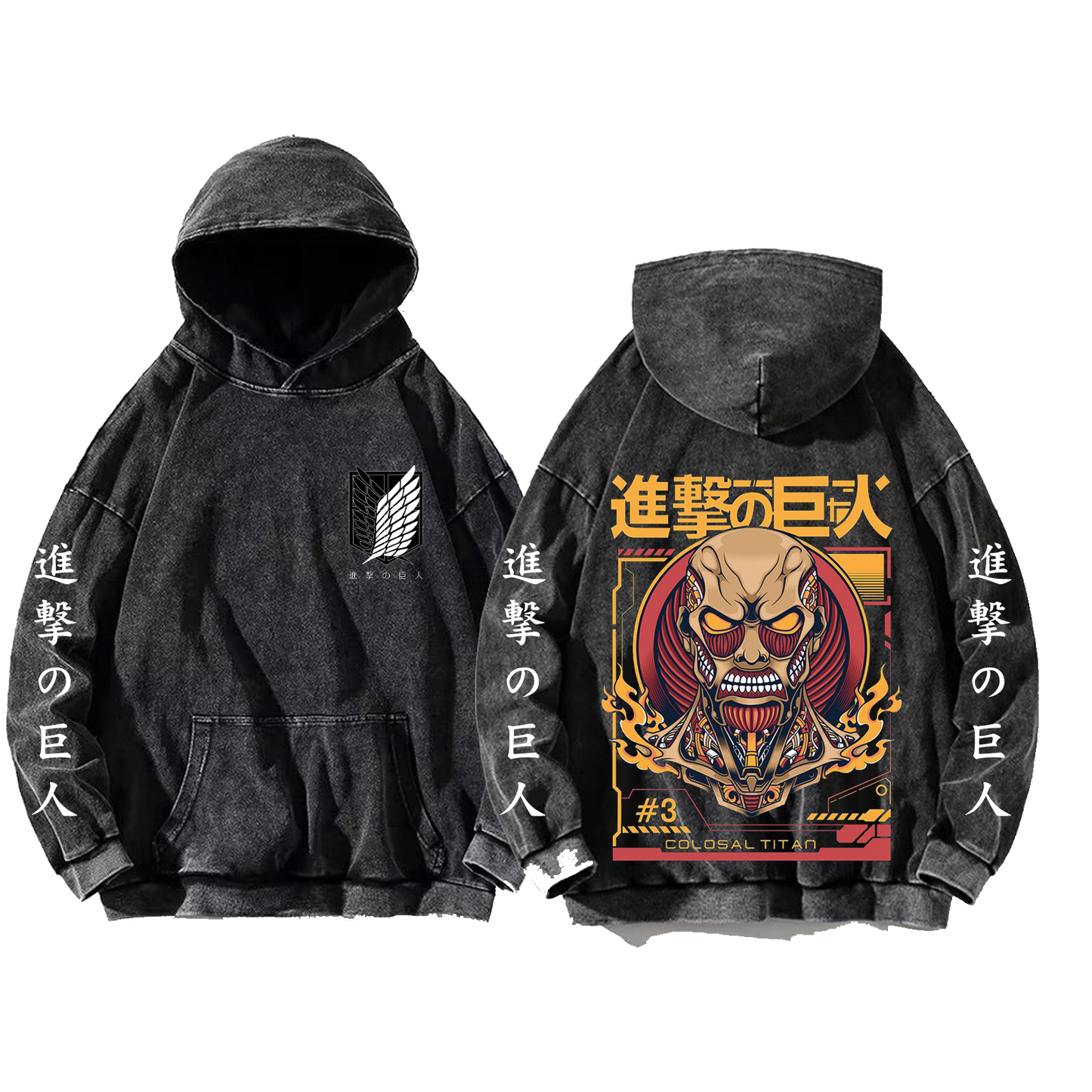 Anime Attack on titan shingeki no kyojin eren levi mikasa Aot Oversize Wash Hoodie gray 38