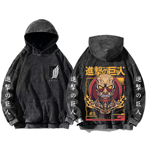 Anime Attack on titan shingeki no kyojin eren levi mikasa Aot Oversize Wash Hoodie gray 38