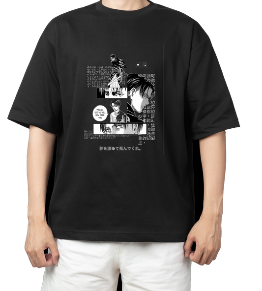 Anime Attack on titan shingeki no kyojin eren levi mikasa Aot black Oversize  t- shirt 38