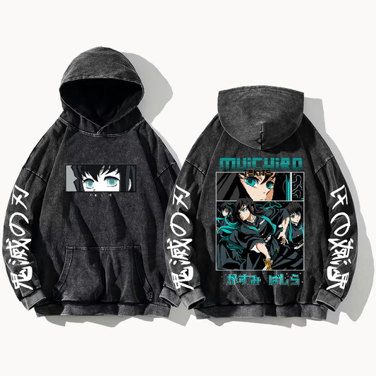 Anime Demon slayer nezuko tanjiro Oversize  Hoodie Washed gray 38