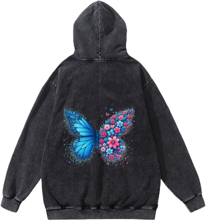 butterflies Oversize Hoodie Washed gray Back  38