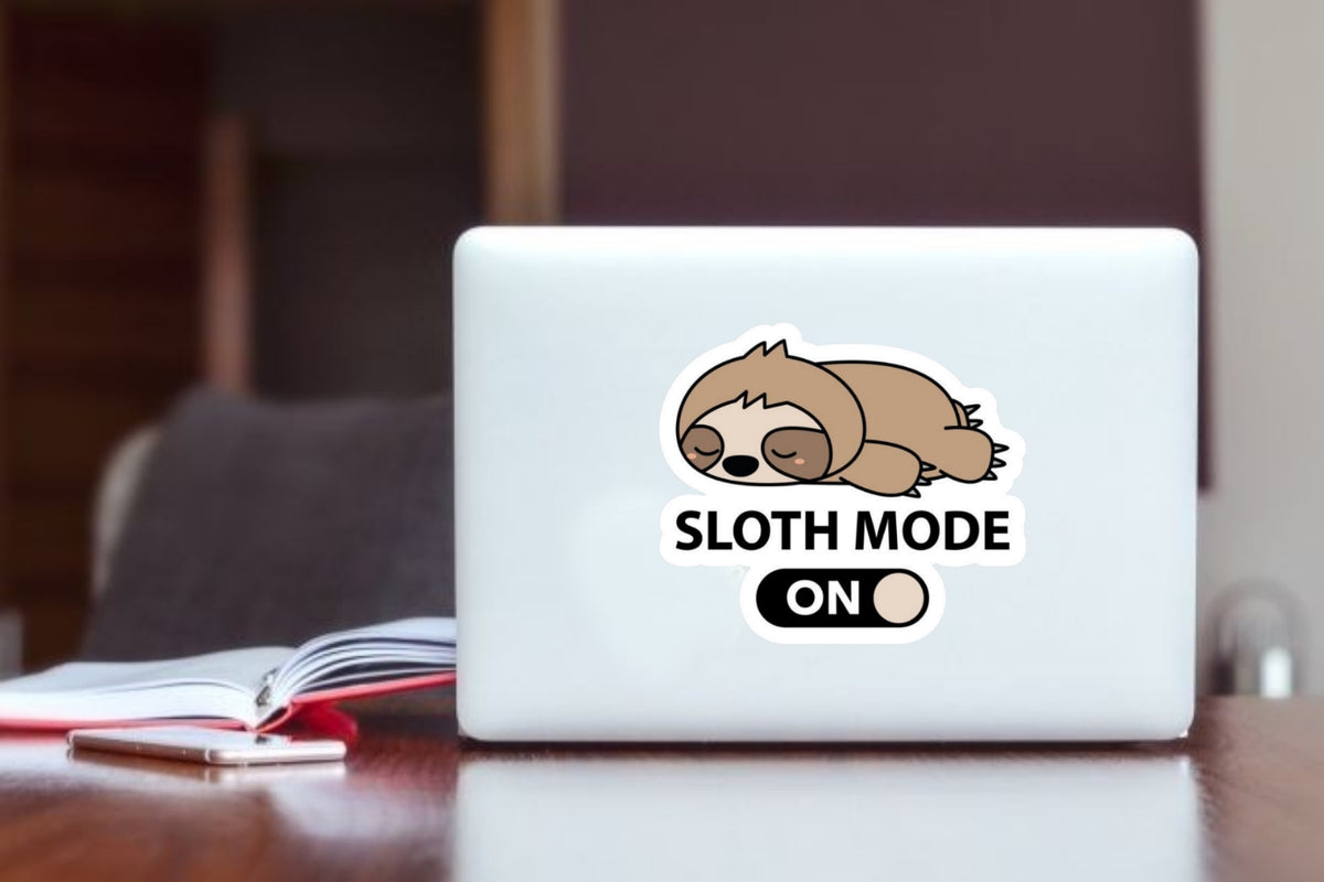Sloth Mode On" Cute Sloth Laptop Sticker, Lazy Animal Vinyl Decal for Laptop, Water Bottle, Journal, and Tablet