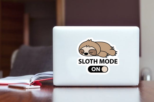 Sloth Mode On" Cute Sloth Laptop Sticker, Lazy Animal Vinyl Decal for Laptop, Water Bottle, Journal, and Tablet