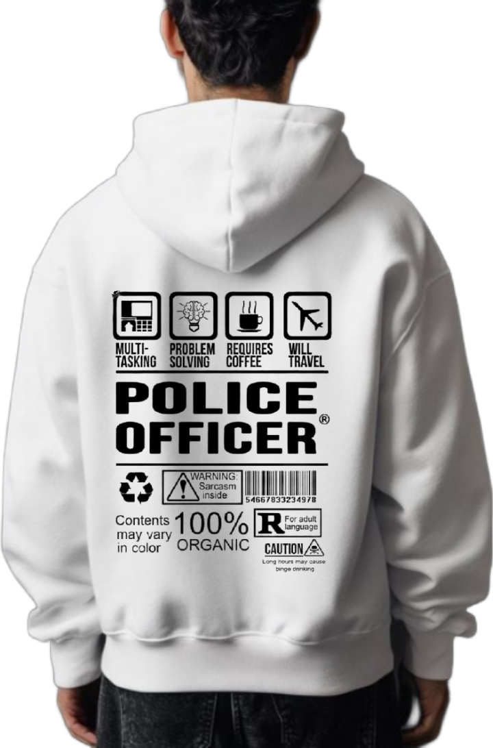 POLICE OFFICER Back text oversize hoodie White back 39