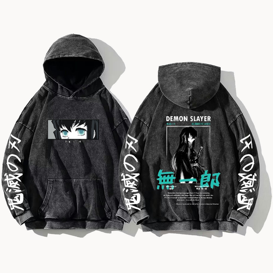 Anime Demon slayer nezuko tanjiro Oversize  Hoodie Washed gray 39