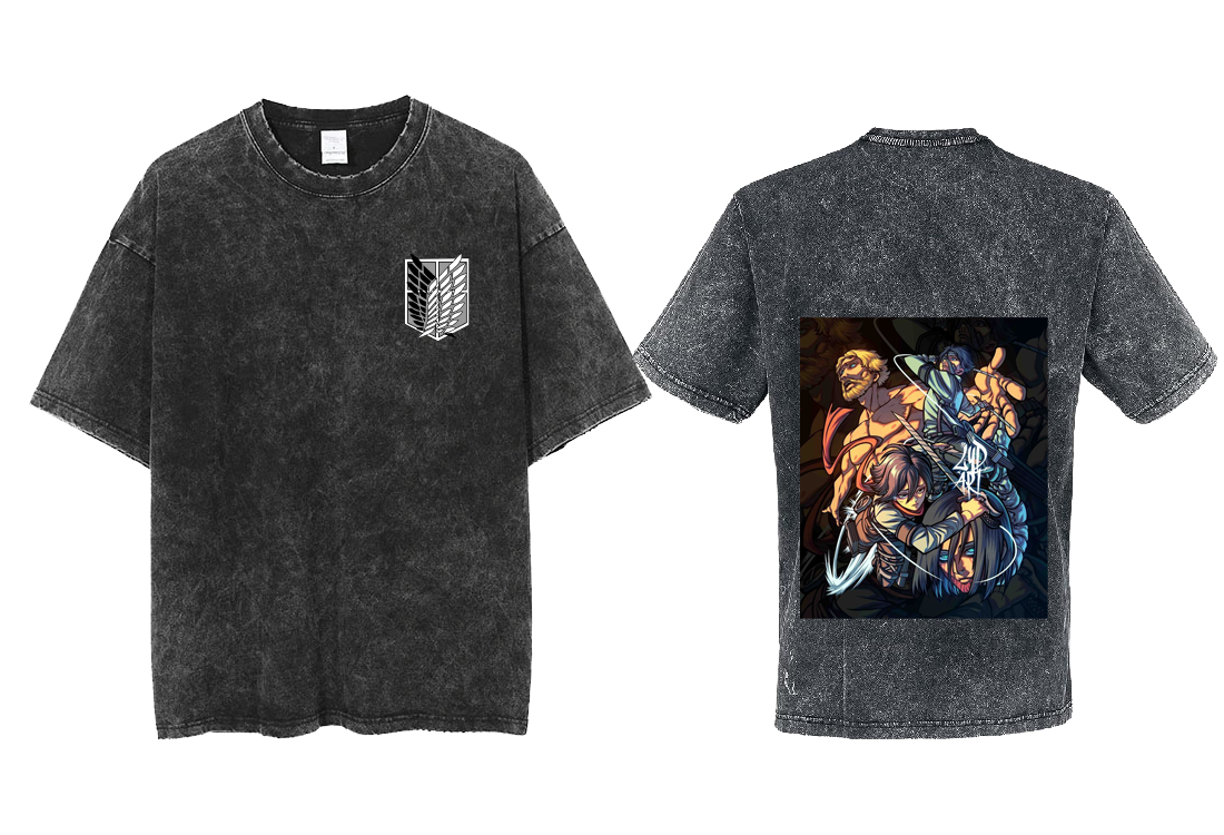 Anime Attack on titan shingeki no kyojin eren levi mikasa Aot Oversize t- shirt Washd acid back 39