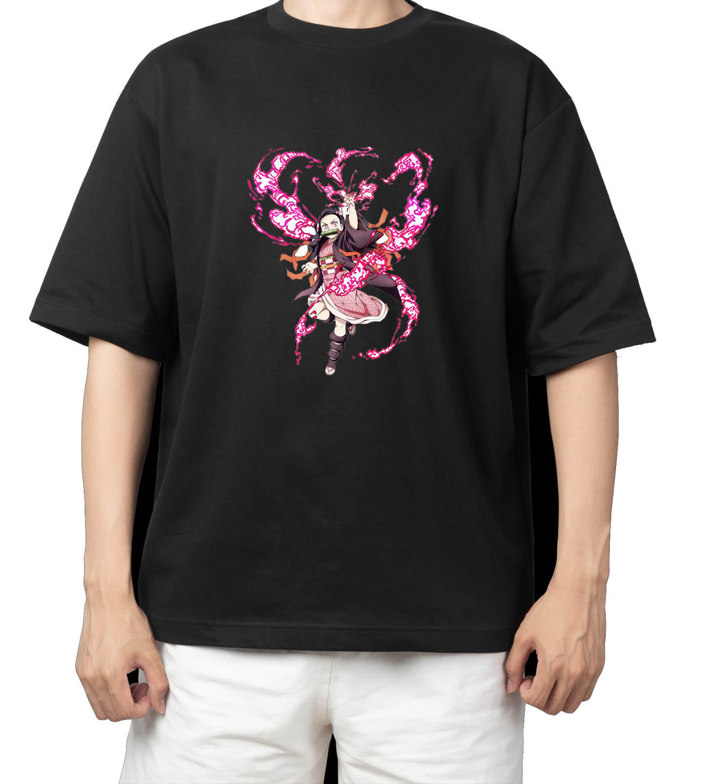 Anime Demon slayer nezuko tanjiro t- shirt Oversize Black 39