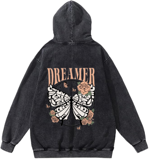 butterflies Oversize Hoodie Washed gray Back  39
