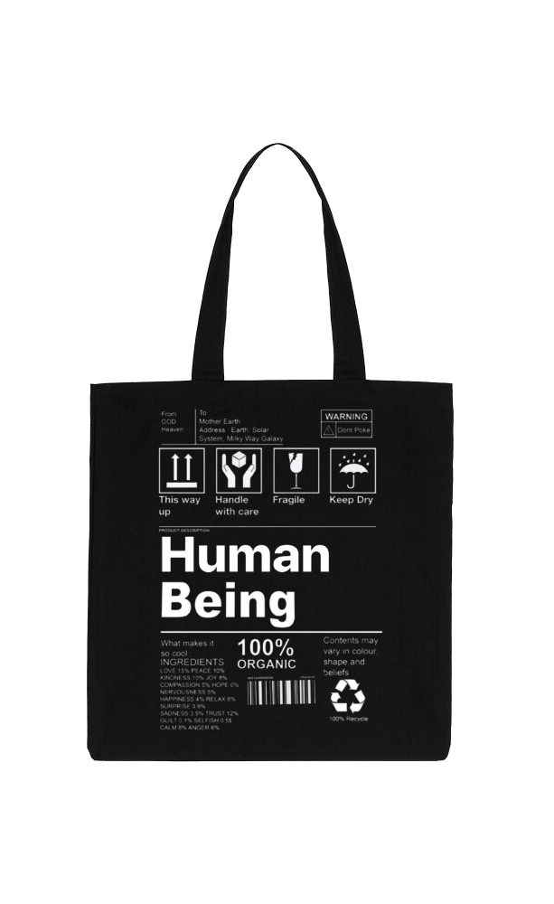 Human Being Back text tote bag Black 37