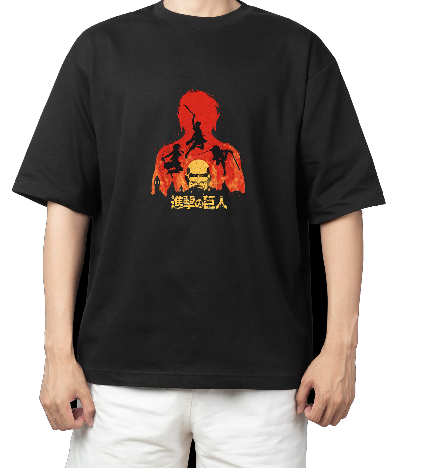 Anime Attack on titan shingeki no kyojin eren levi mikasa Aot black Oversize  t- shirt 39