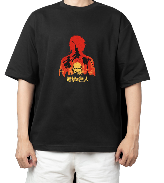 Anime Attack on titan shingeki no kyojin eren levi mikasa Aot black Oversize  t- shirt 39