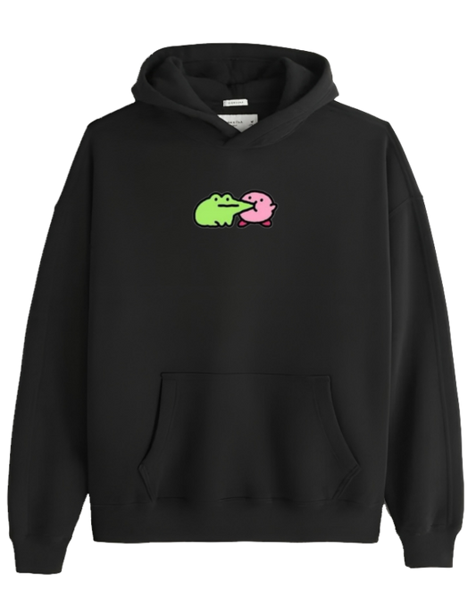 Cute Pink Anime Kirby Character Graphic Hoodie for Women and Men, Kawaii Cartoon Black Pullover Sweatshirt 3