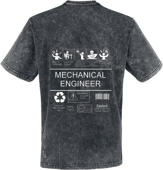 MECHANICAL ENGINEER Back text One Size t- shirt Washed Back 83
