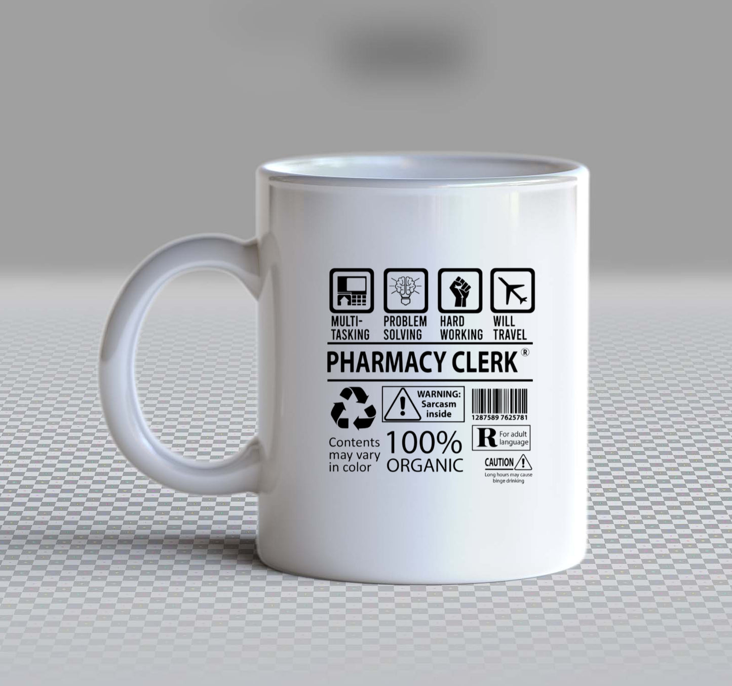 PHARMACY CLERK R Back text Mug 123