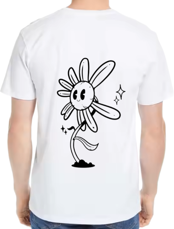 Retro-style cartoon flower t- shirt One Size White back 3