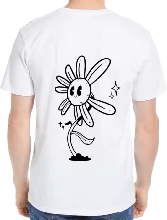 Retro-style cartoon flower t- shirt One Size White back 3