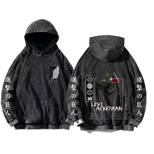 Anime Attack on titan shingeki no kyojin eren levi mikasa Aot Oversize Wash Hoodie gray 3