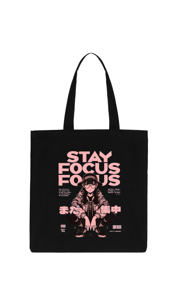 STAY FOCUS FOOUS Back text tote bag Black 3