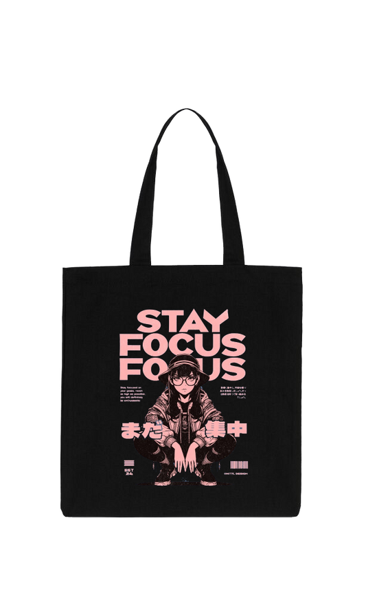 STAY FOCUS FOOUS Back text tote bag Black 3