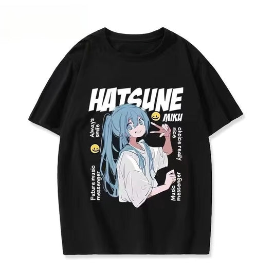 Hatsune Miku Anime T-Shirt Oversized for Women Teens, Black Graphic Tee, Casual Short Sleeve Vocaloid Kawaii Tops 3