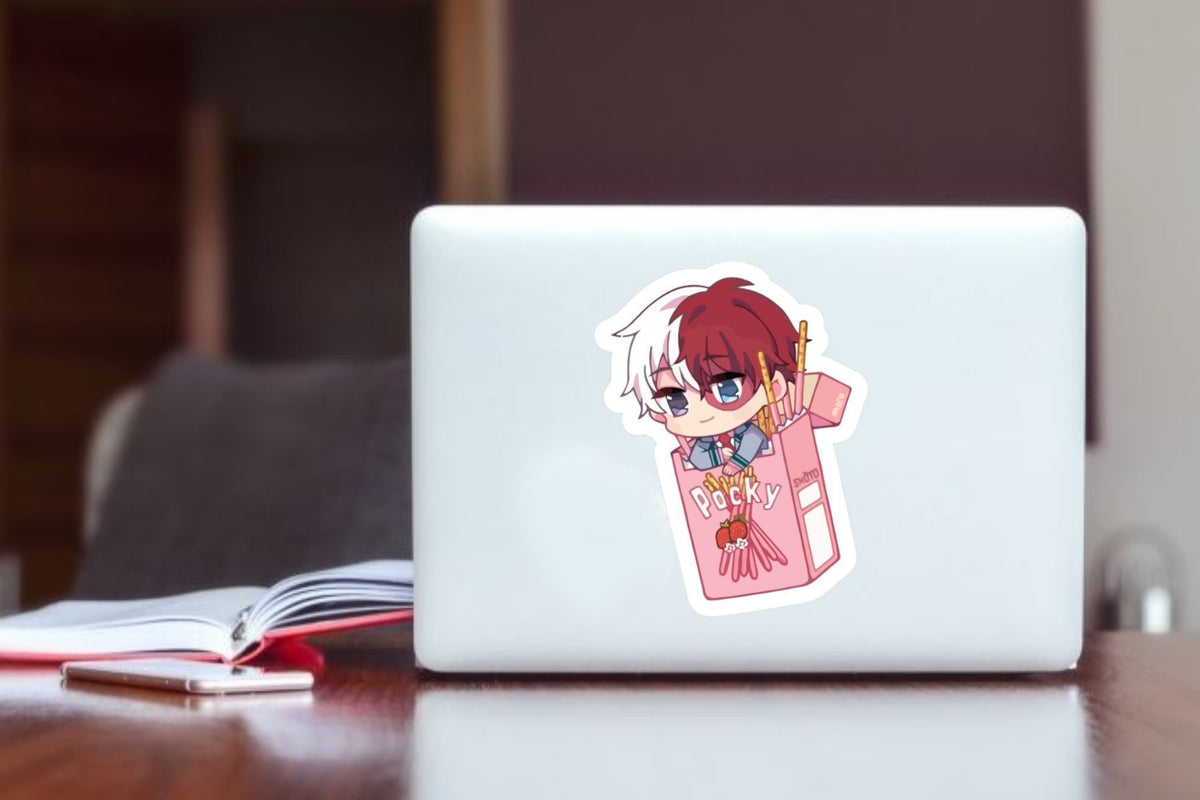 Shoto Todoroki Sticker - My Hero Academia Anime Strawberry Pocky Chibi Vinyl Decal for Laptop, Water Bottles, Phone Case, Cute Waterproof Anime Merchandise