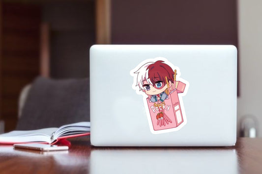 Shoto Todoroki Sticker - My Hero Academia Anime Strawberry Pocky Chibi Vinyl Decal for Laptop, Water Bottles, Phone Case, Cute Waterproof Anime Merchandise