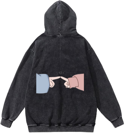 cute cartoon rabbit wearing glasses One Size hoodie Washed Back 4
