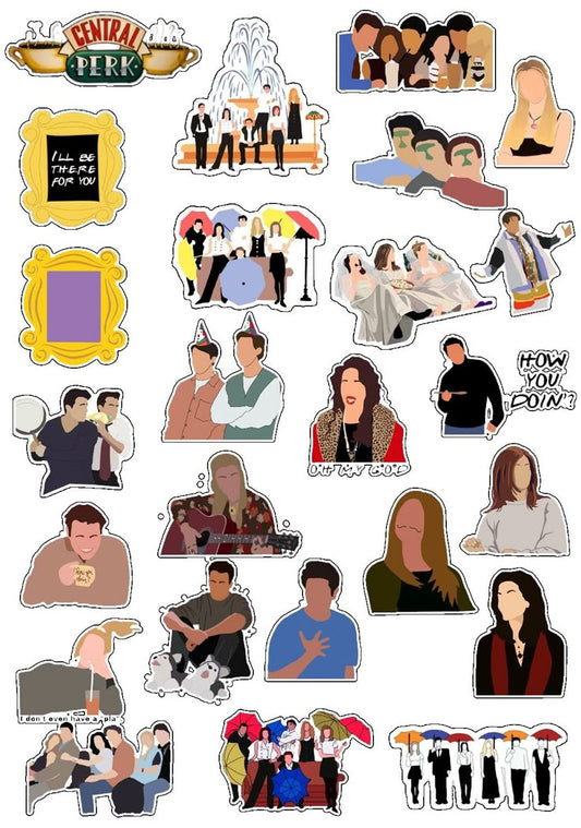 Friends TV Show Sticker Pack – Central Perk & Faceless Character Vinyl Decals for Laptop, Water Bottle, Hydro Flask, Journal – Funny Nostalgic Pop Culture Stickers Gift for Friends Fans