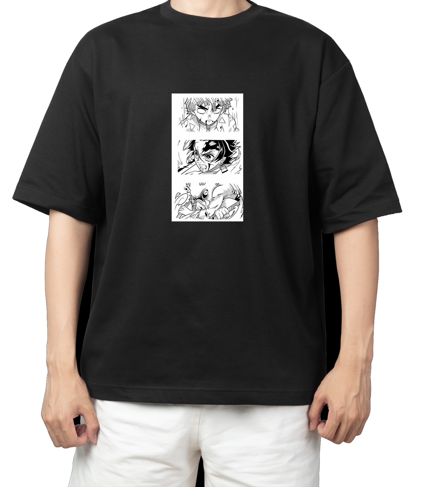 Anime Demon slayer nezuko tanjiro t- shirt Oversize Black 3