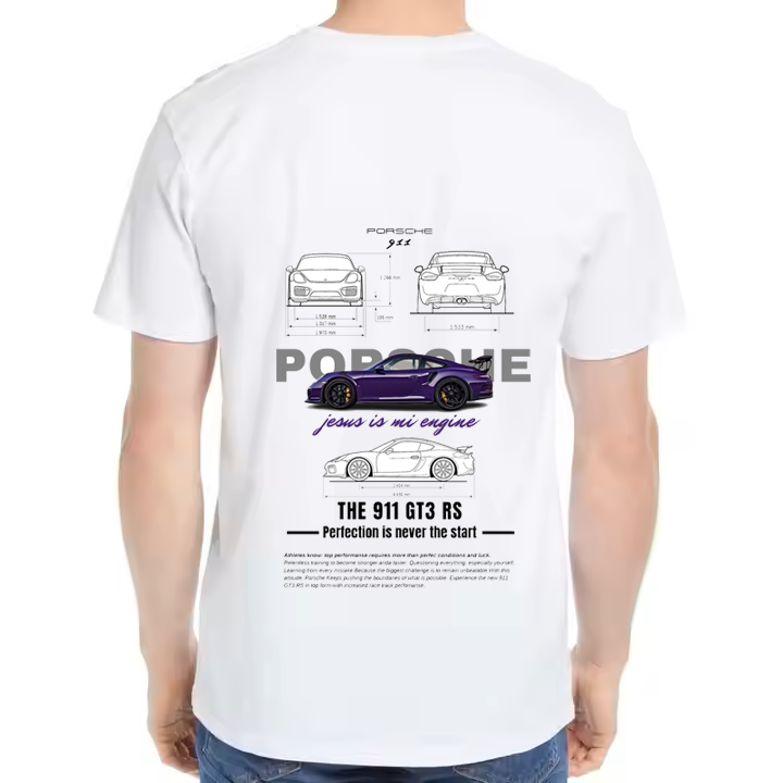 Porsche 911 GT3 RS Car t- shirt One Size White Back 2