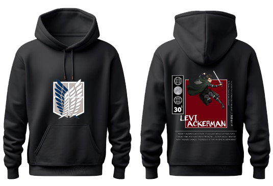 Anime Attack on titan shingeki no kyojin eren levi mikasa Aot Black Oversize HOODIE back 3