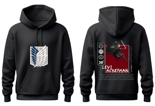 Anime Attack on titan shingeki no kyojin eren levi mikasa Aot Black Oversize HOODIE back 3