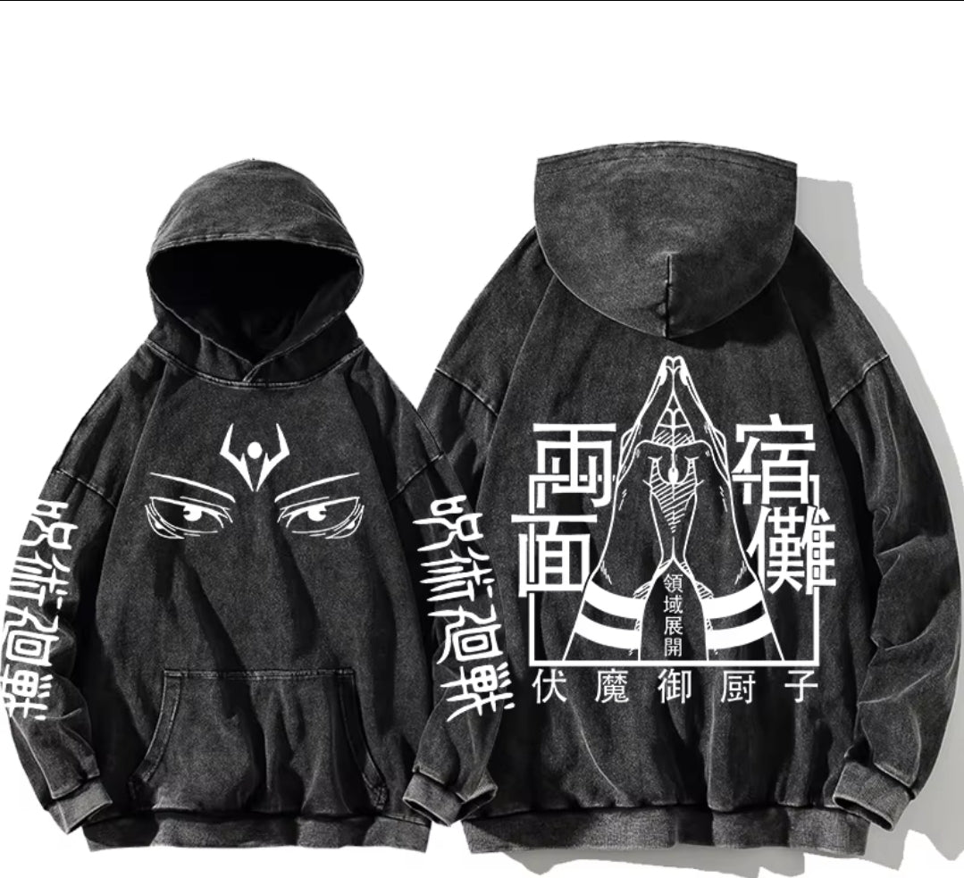 jujutsu kaisen GOJO Oversize Washd Hoodie gray 5