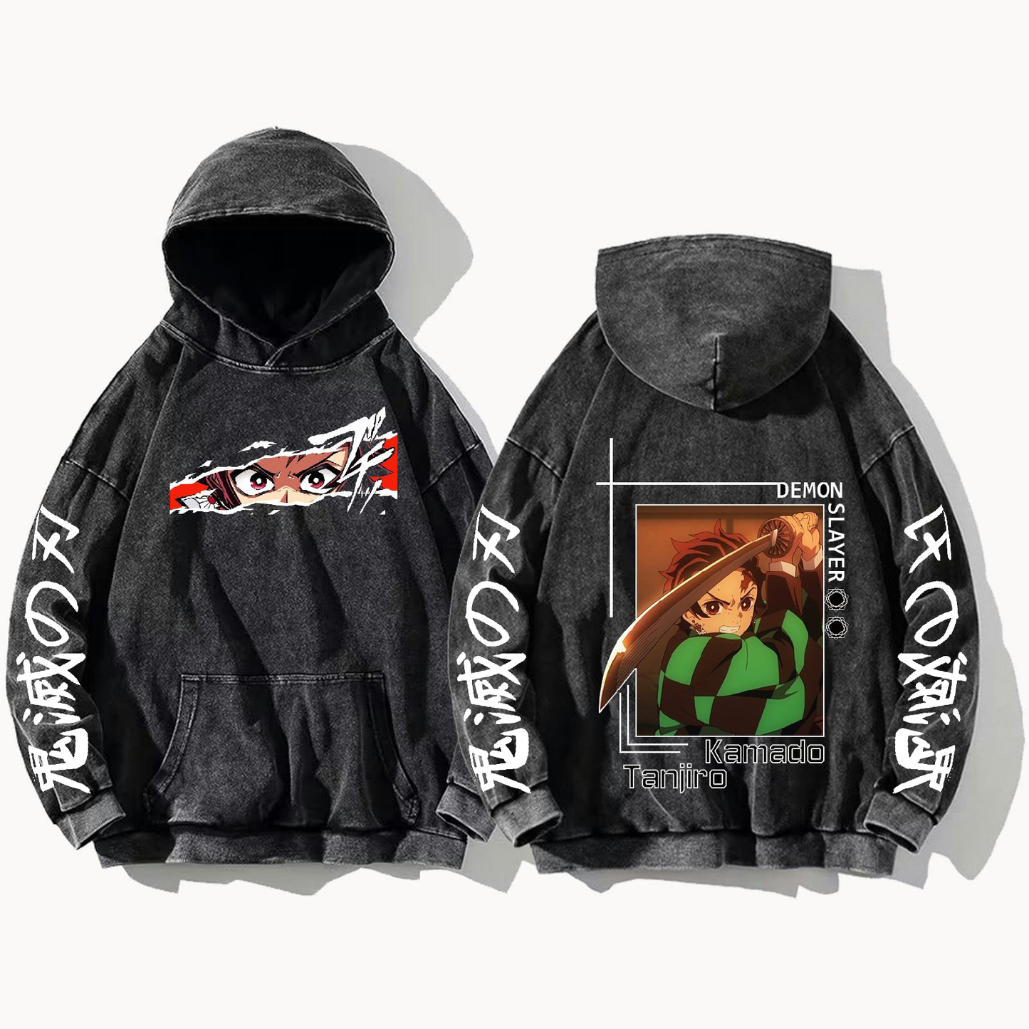 Anime Demon slayer nezuko tanjiro Oversize  Hoodie Washed gray 3