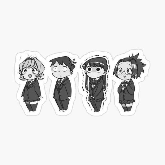 Komi Can't Communicate Chibi Characters Stickers Pack, Kawaii Manga Black and White Waterproof Vinyl Decals for Laptop, Water Bottle, and Journal