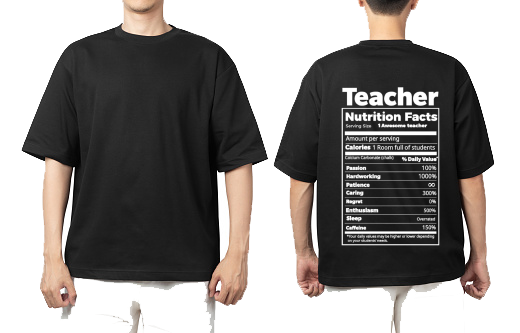 Teacher Back text One Size t- shirt Black Back 36