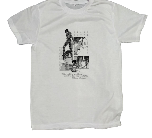 Anime Attack on titan shingeki no kyojin eren levi mikasa  Aot white fit t- shirt 40