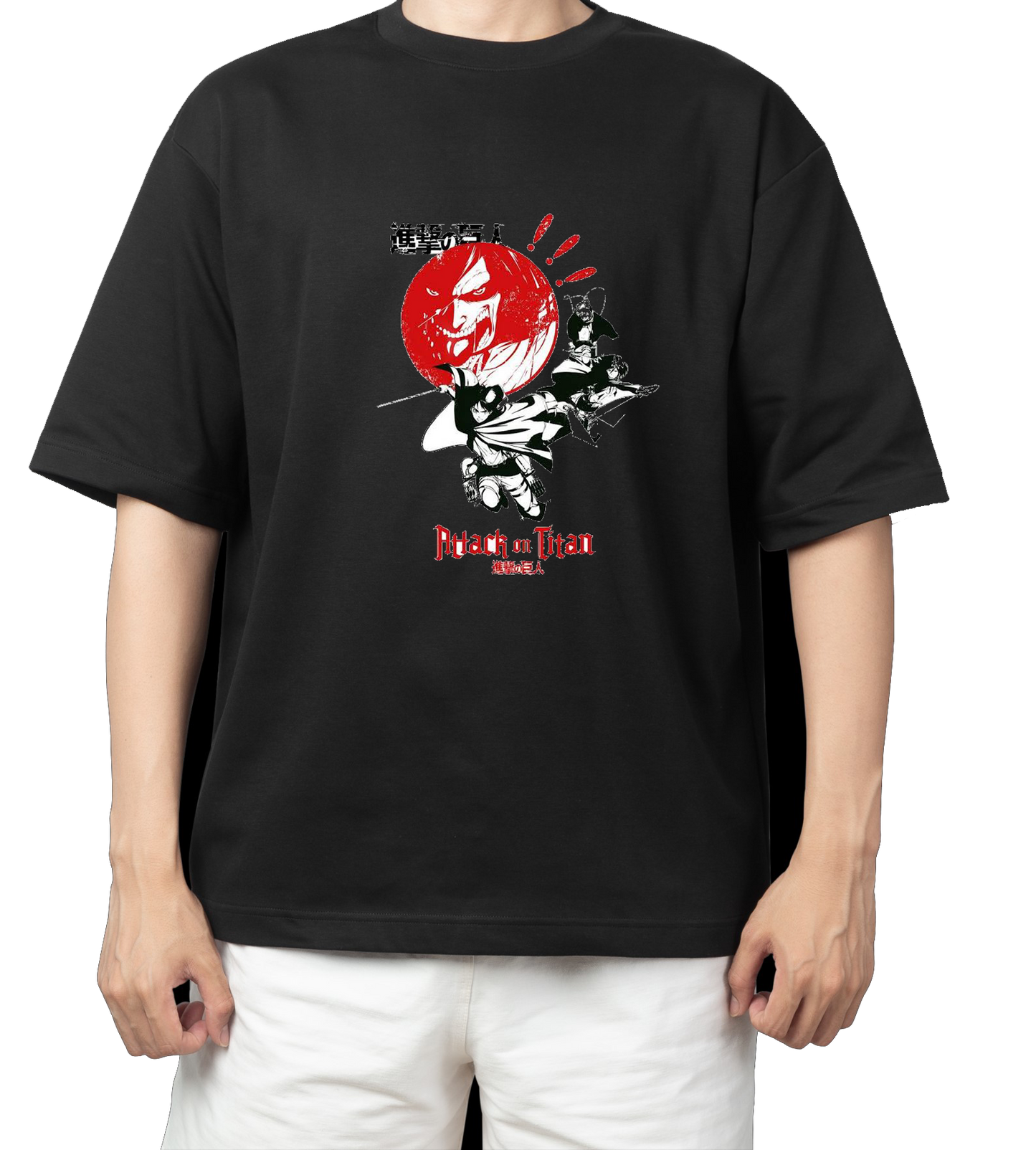 Anime Attack on titan shingeki no kyojin eren levi mikasa Aot black Oversize  t- shirt 40