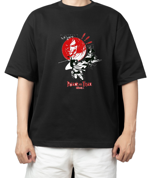 Anime Attack on titan shingeki no kyojin eren levi mikasa Aot black Oversize  t- shirt 40